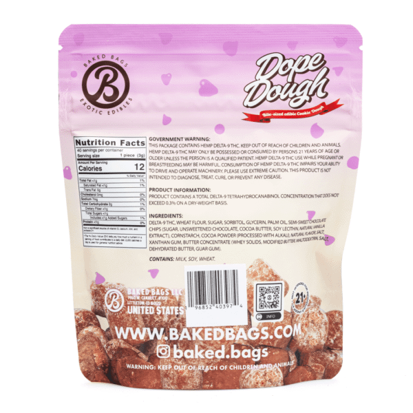 Baked Bags Delta 9 THC Dope Dough – Fudge Brownie (200 mg Total Delta 9 THC)