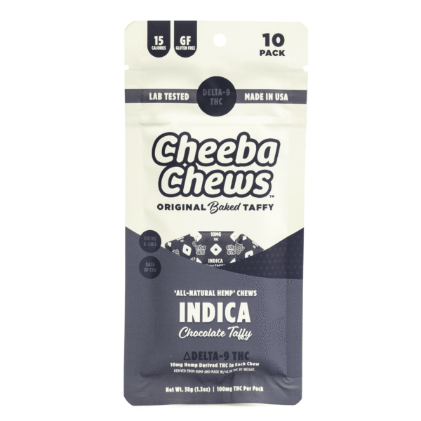 Cheeba-Chews-Delta-9-Chocolate-Taffy-Indica-100-mg-Delta-9-THC-Total-bag-front.png Cheeba Chews Delta 9 Chocolate Taffy – Indica (100 mg Delta 9 THC Total)