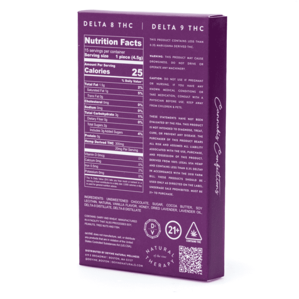DeVINE-Naturals-Delta-8-and-Delta-9-Cannabis-Confections-Chocolate-Bar-Purple-Haze-150-mg-Delta-8-THC-box-back.png DeVINE Naturals Delta 8 and Delta 9 THC Cannabis Confections Chocolate Bar – Purple Haze