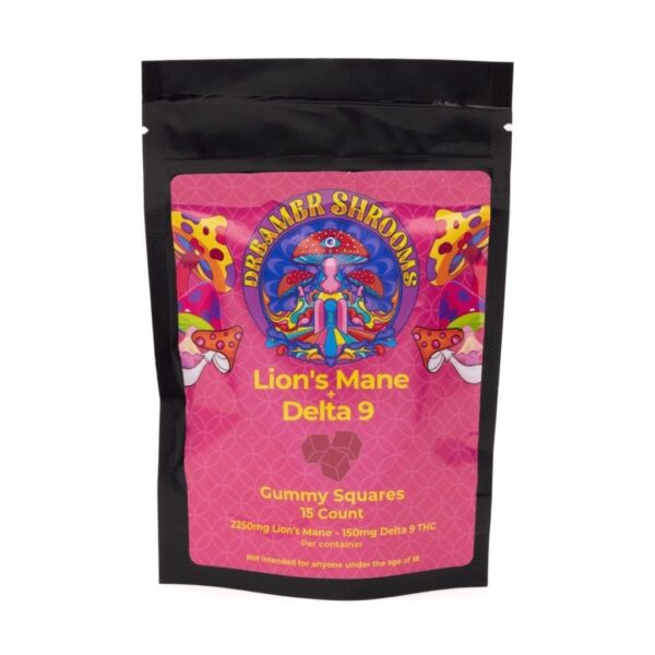 Dreamer-Shrooms-Lions-Mane-Delta-9-Gummy-Squares-15-Count-Bag-Front-scaled-1.jpg Dreamer Shrooms Lion’s Mane + Delta 9 THC Gummies – 15 Count