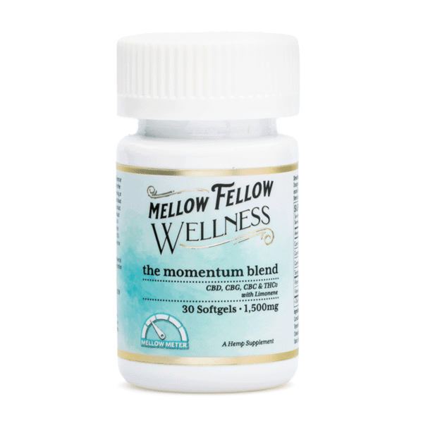 Mellow-Fellow-Wellness-Softgel-Capsules-Momentum-Blend-1500-mg-Total-Cannabinoids-Bottle-Front.png Mellow Fellow Wellness Softgel Capsules – Energy Blend (1500 mg Total Cannabinoids)