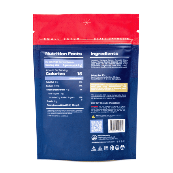Pure Roots Botanicals THC Live Rosin Gummies – Strawberry Frost (200 mg Total Delta 9 THC)