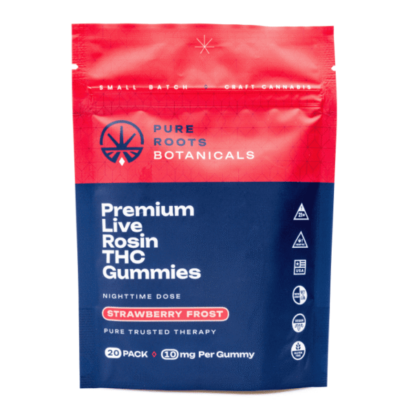 Pure Roots Botanicals THC Live Rosin Gummies – Strawberry Frost (200 mg Total Delta 9 THC)