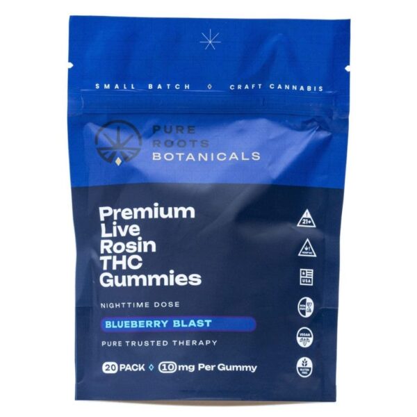 Pure-Roots-Botanicals-THCa-Live-Rosin-Gummies-Blueberry-Blast-200-mg-Total-Delta-9-THC-bag-front-scaled-1.jpg Pure Roots Botanicals THC Live Rosin Gummies – Blueberry Blast (200 mg Total Delta 9 THC)