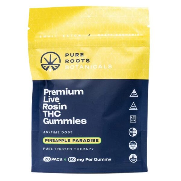 Pure-Roots-Botanicals-THCa-Live-Rosin-Gummies-Pineapple-Paradise-200-mg-Total-Delta-9-THC-bag-front-700x700-1.jpg Pure Roots Botanicals THC Live Rosin Gummies – Pineapple Paradise (200 mg Total Delta 9 THC)