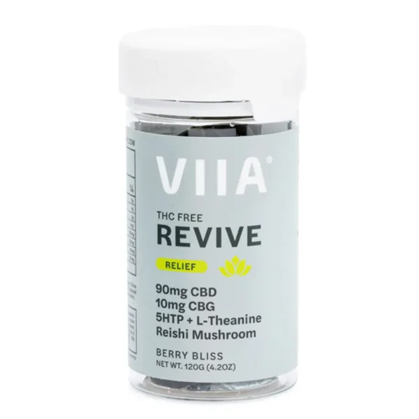 Viia-CBD-and-CBG-Revive-Relief-Gummies-THC-Free-Jar-Front.webp VIIA CBD and CBG Revive Relief Gummies – THC Free