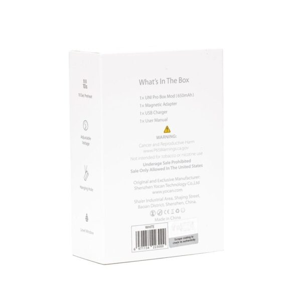 Yocan-UNI-Pro-Universal-Portable-Box-Mod-Battery-–-White-Box-Back.jpg Yocan UNI Pro Universal Portable Box Mod Battery – White